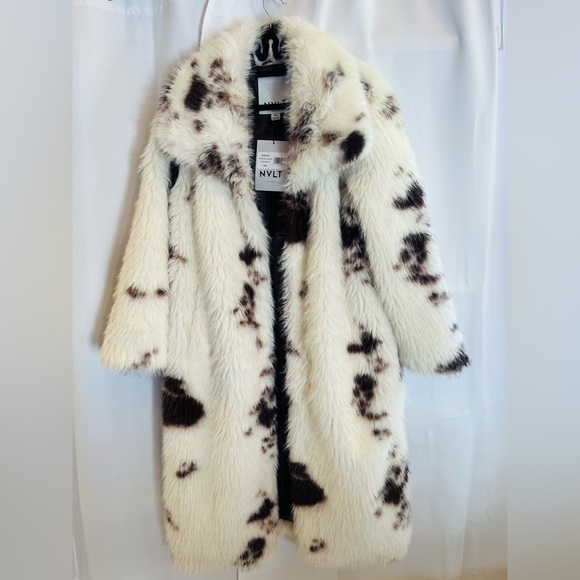 NVLT Faux Fur Cow Print Coat Jacket Women’s M Black White NWT MSRP $198 - Picture 9 of 12